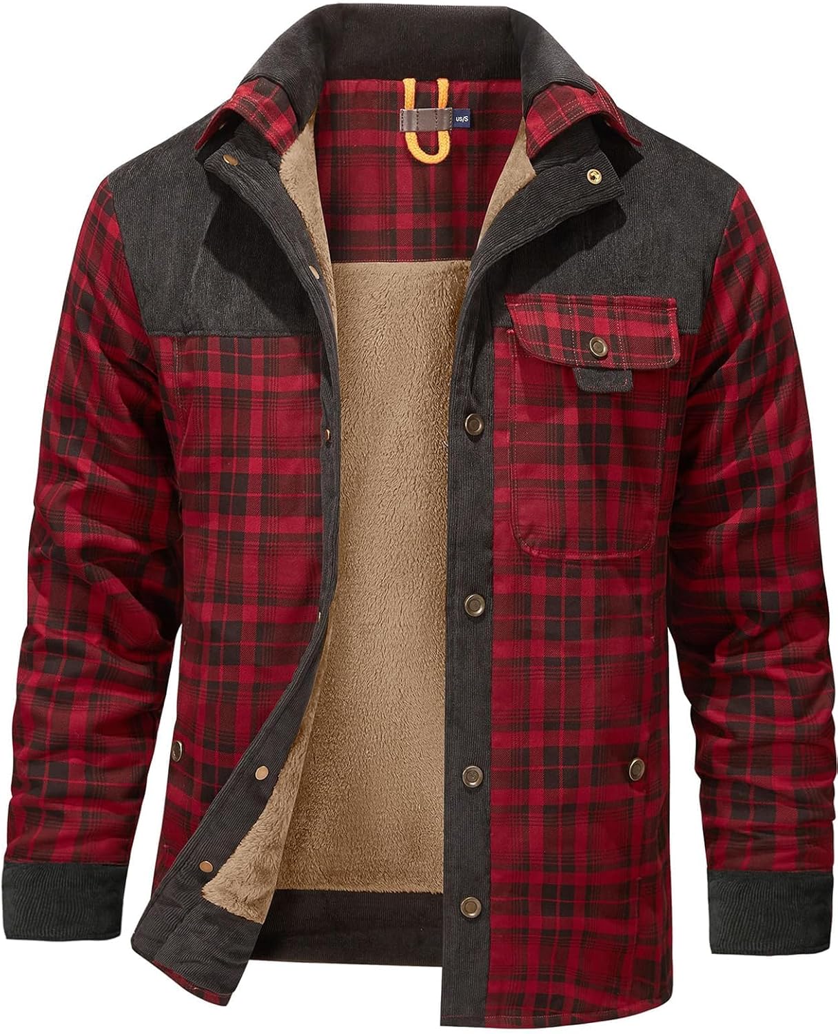 Gihuo Men's Long Sleeve Sherpa Lined Flannel Jacket for Winter