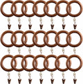 Wooden Drapery Curtain Rod Rings with Clips 1.75 in Inner Dia