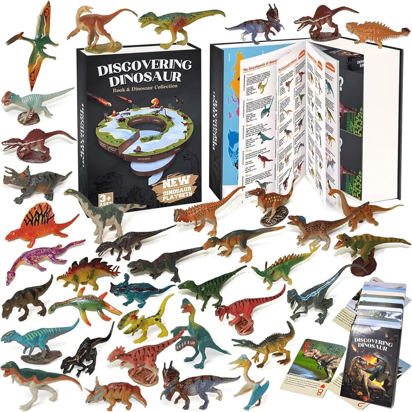 Dinosaur Toys for Kids 3-12 - 50 Realistic Figures & Cards