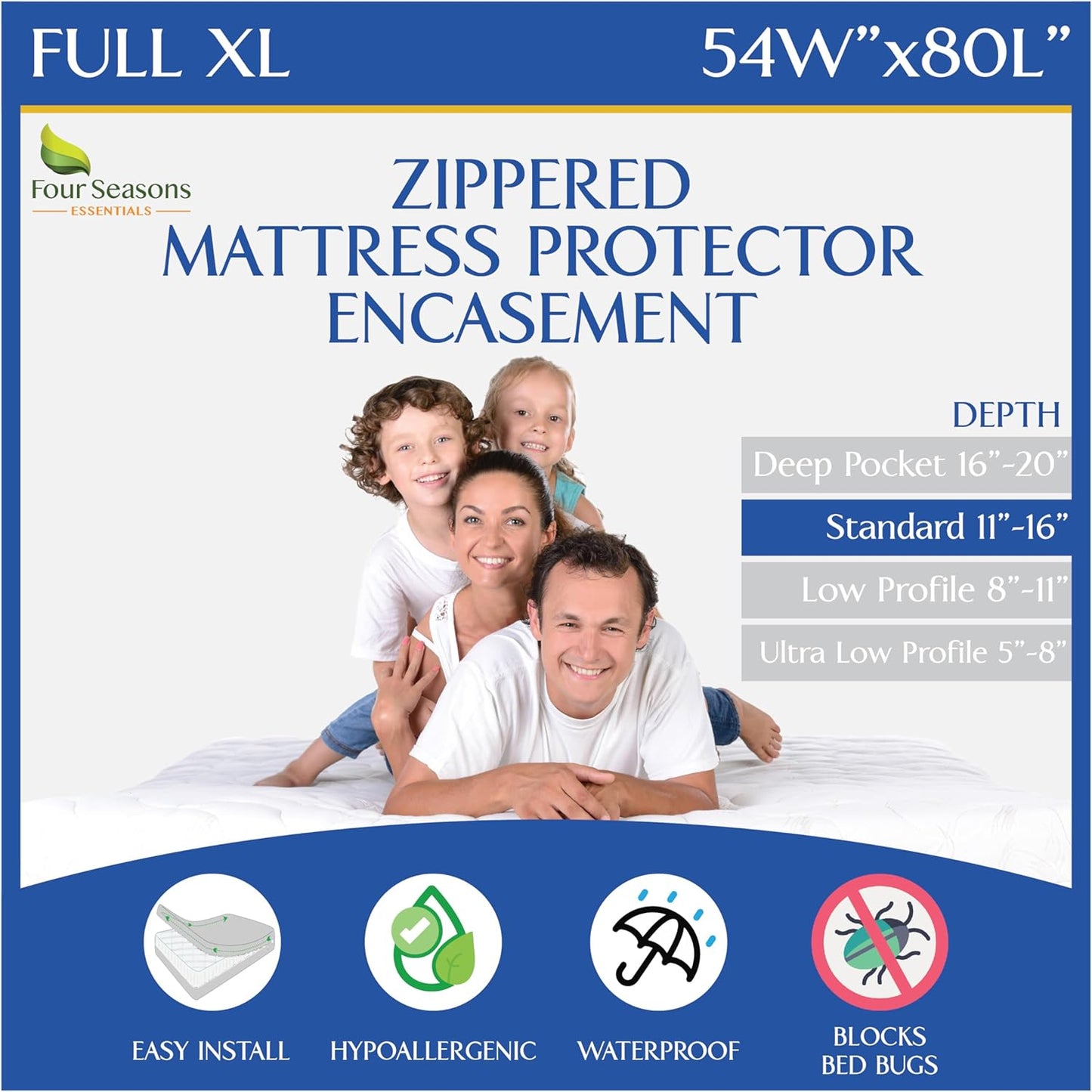 Full Extra Long Mattress Protector Waterproof Hypoallergenic Cover