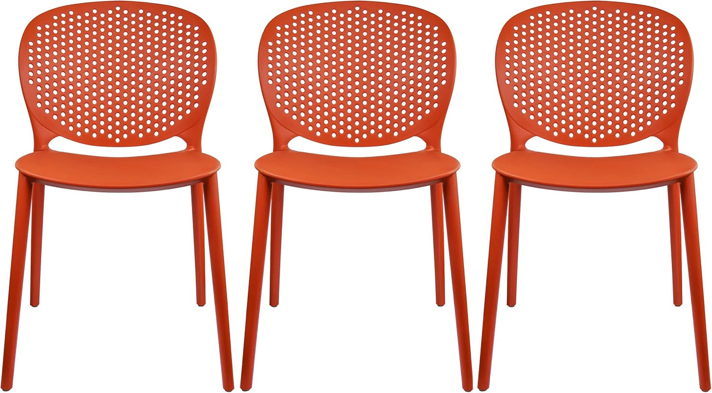 2xhome Set of 3 Modern Stackable Patio Dining Chairs in Orange