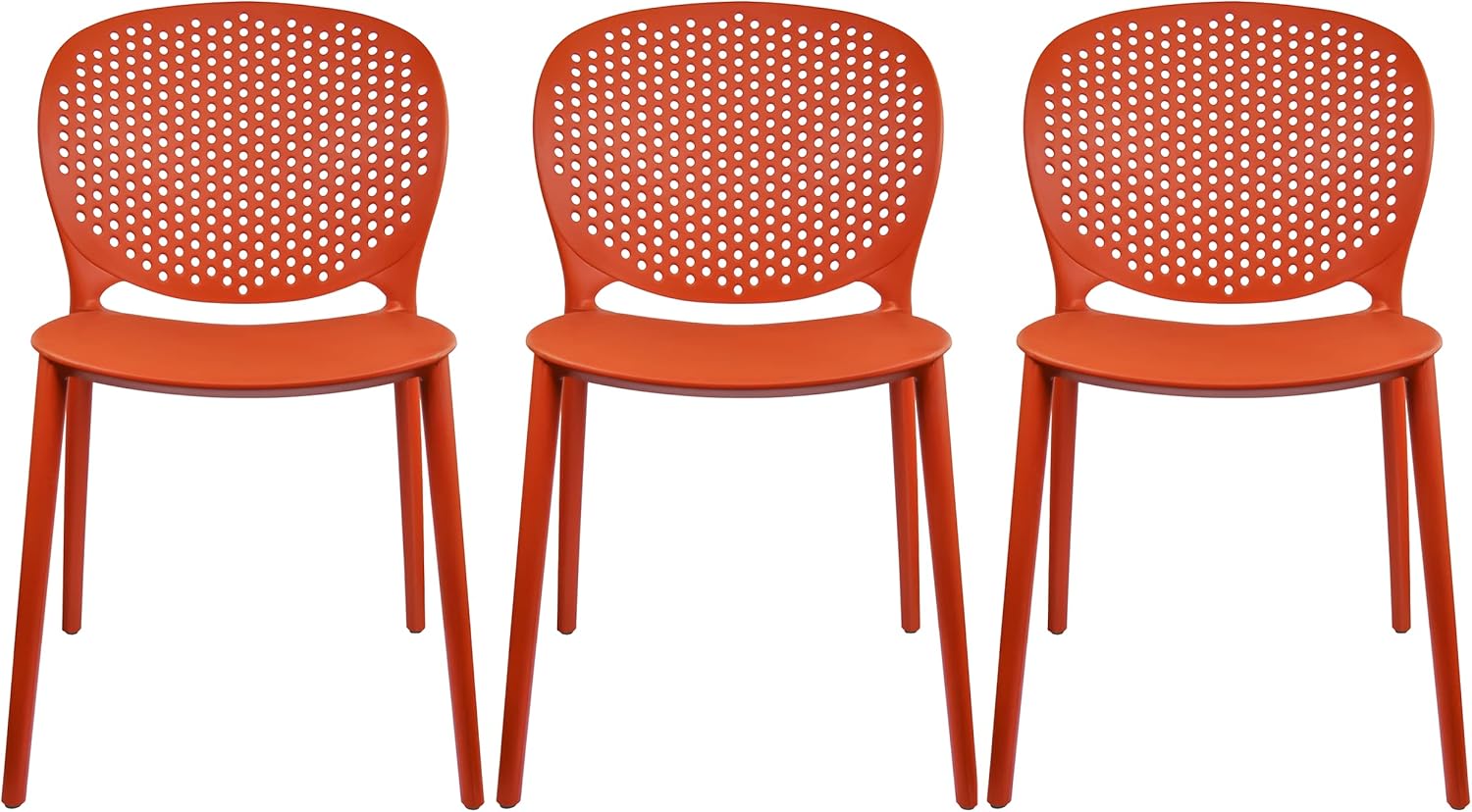2xhome Set of 3 Modern Stackable Patio Dining Chairs in Orange
