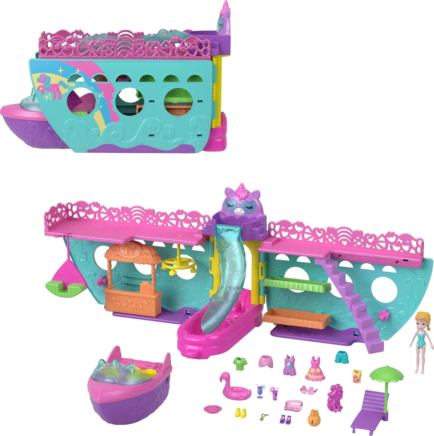 Polly Pocket Unicorn Dream Cruise Playset with Water Fun