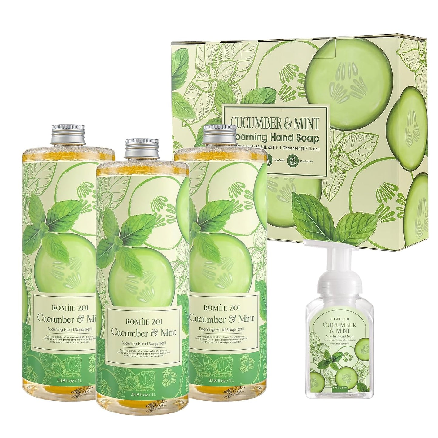 Foaming Hand Soap Refill Gift Set with Cucumber & Mint Scent