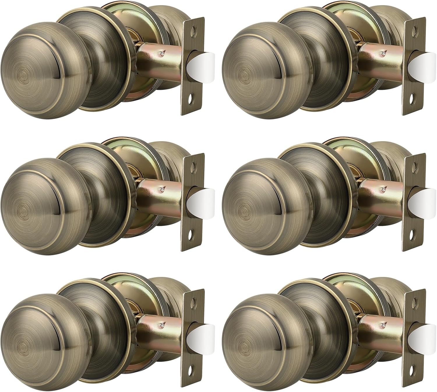 Probrico 6 Pack Antique Brass Door Knobs for Interior Use