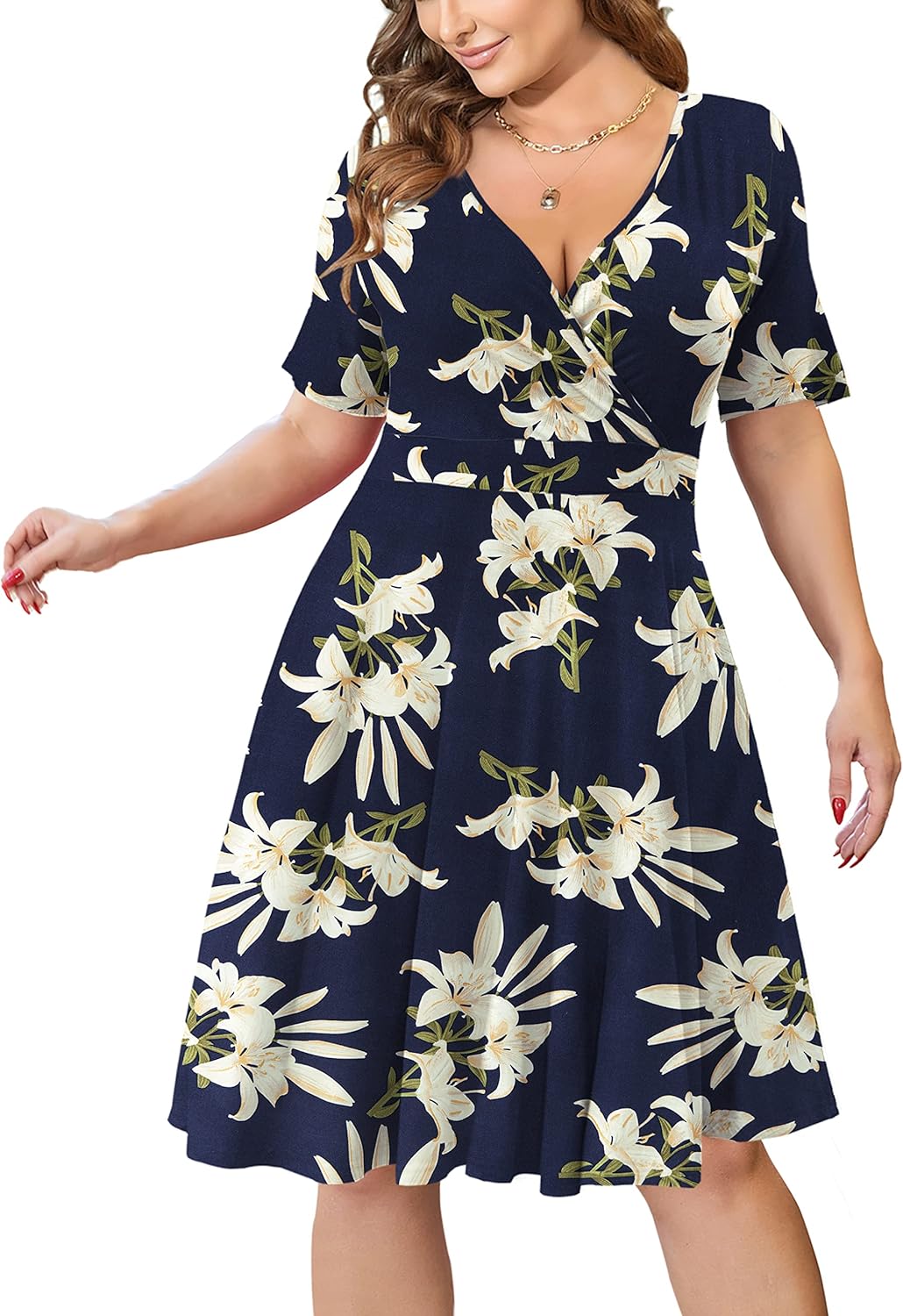 Plus Size Dresses for Women with Pockets - Faux Wrap Style