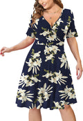 Ahlaray Womens Plus Size Faux Wrap Swing Dress with Pockets Dresses
