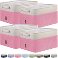 Fabric Storage Bins for Shelves 4 Pack - Pink Linen Organizer