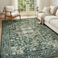 5x7 Washable Area Rug Green Boho Vintage Carpet - Soft, Non-Slip