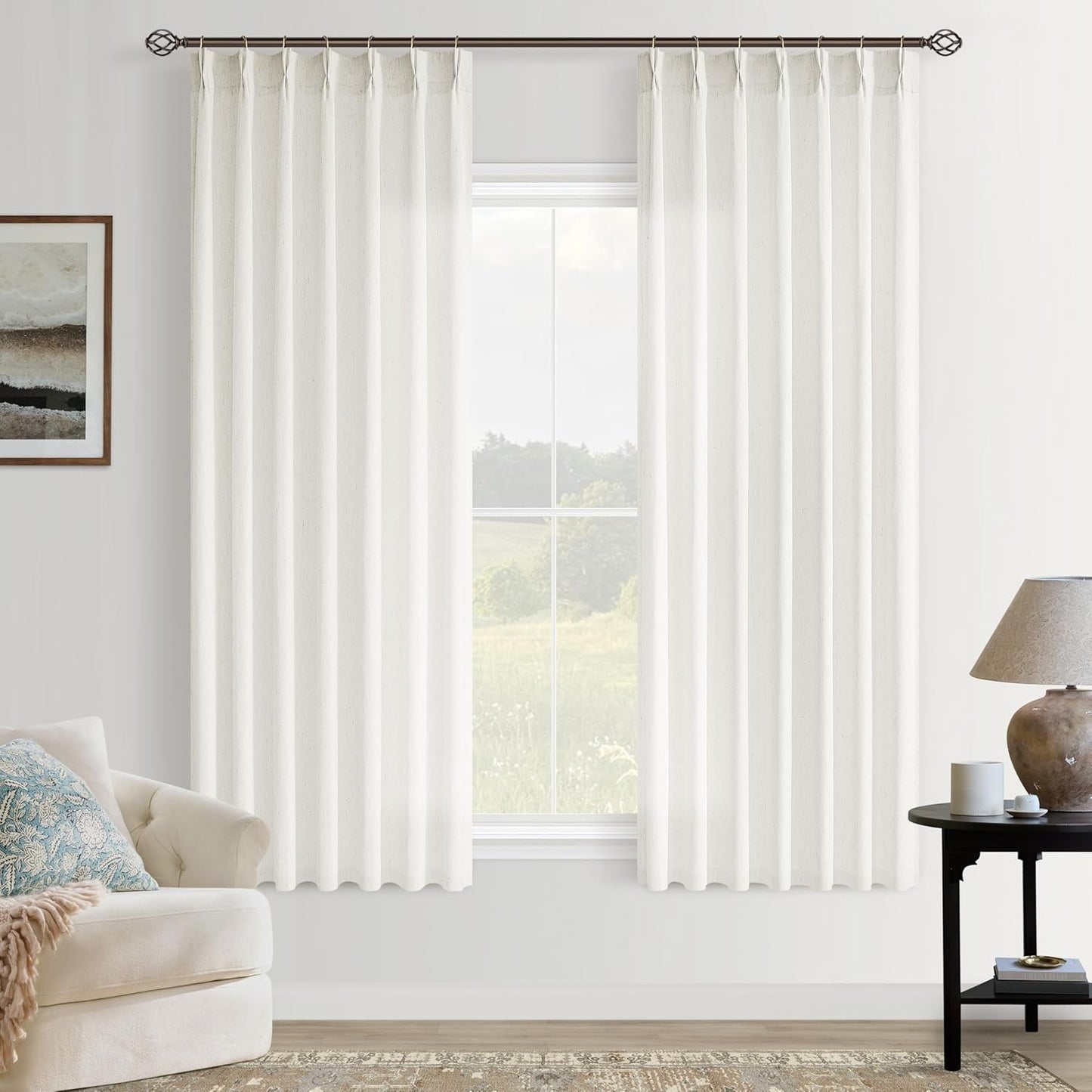 Pinch Pleated Semi Sheer Linen Curtains for Elegant Living Spaces