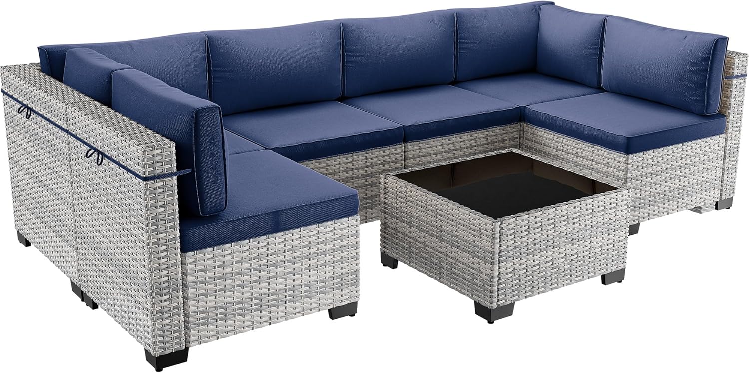 7-Piece Outdoor Sectional Furniture Set with Thick Cushions