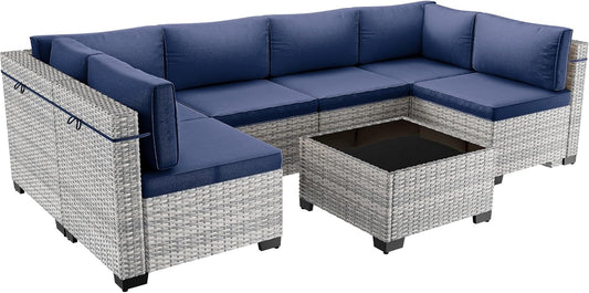 7-Piece Outdoor Sectional Furniture Set with Thick Cushions