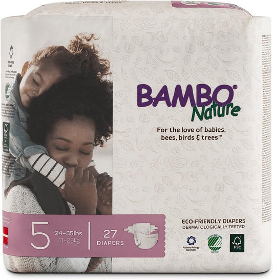 Bambo Nature Premium Diapers - Size 5, 27 Count, Gentle on Baby's Skin