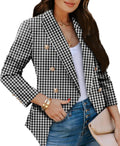 CRAZY GRID Womens Casual Blazer Jacket Gold Button - Smart Work Layer