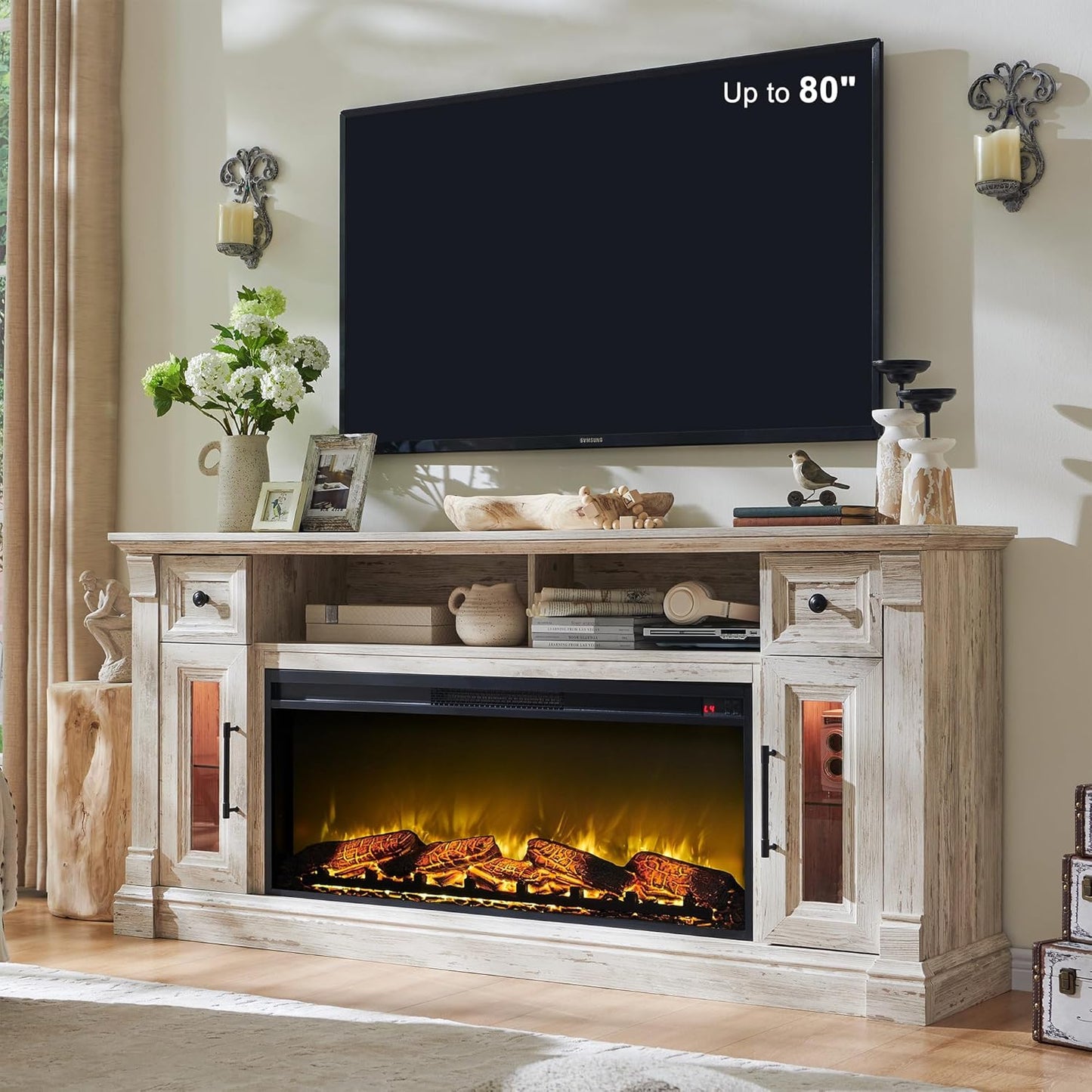 Farmhouse TV Stand with Electric Fireplace - Cozy Entertainment Hub