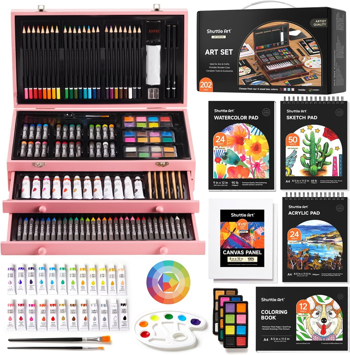 Deluxe 202-Piece Wooden Art Supplies Set for Creative Kids