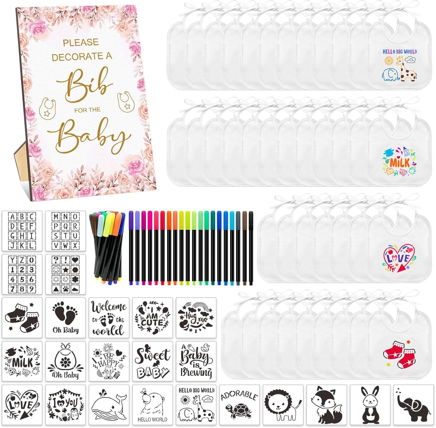 SytuHe 95 Pcs DIY Baby Bibs Decorating Kit for Fun Parties