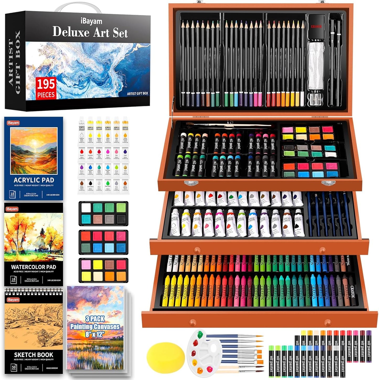 iBayam Deluxe Art Set - 195-Pack Artist Gift Box for All Ages