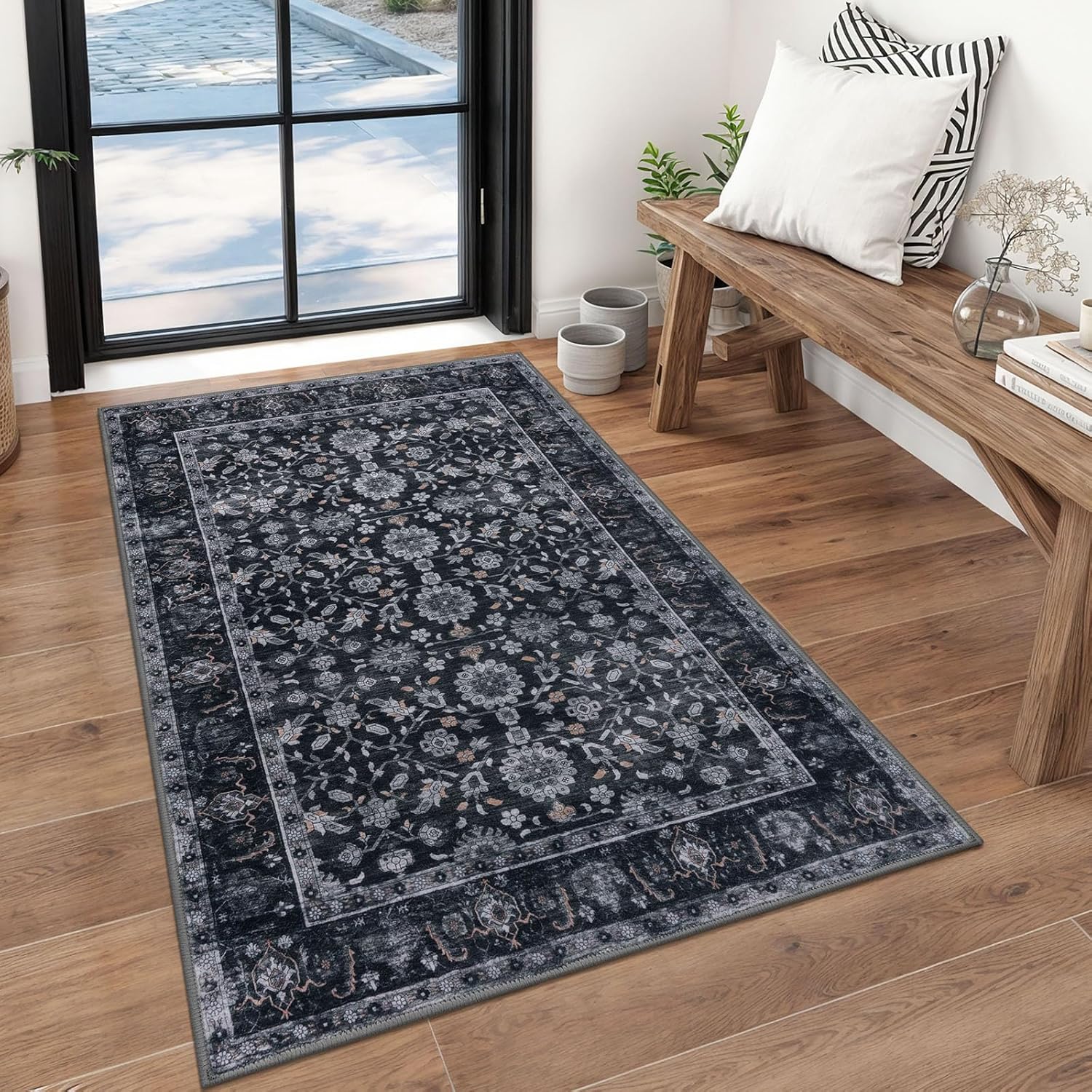 KUTA 3x5 Vintage Floral Area Rug for Entryway and Living Room