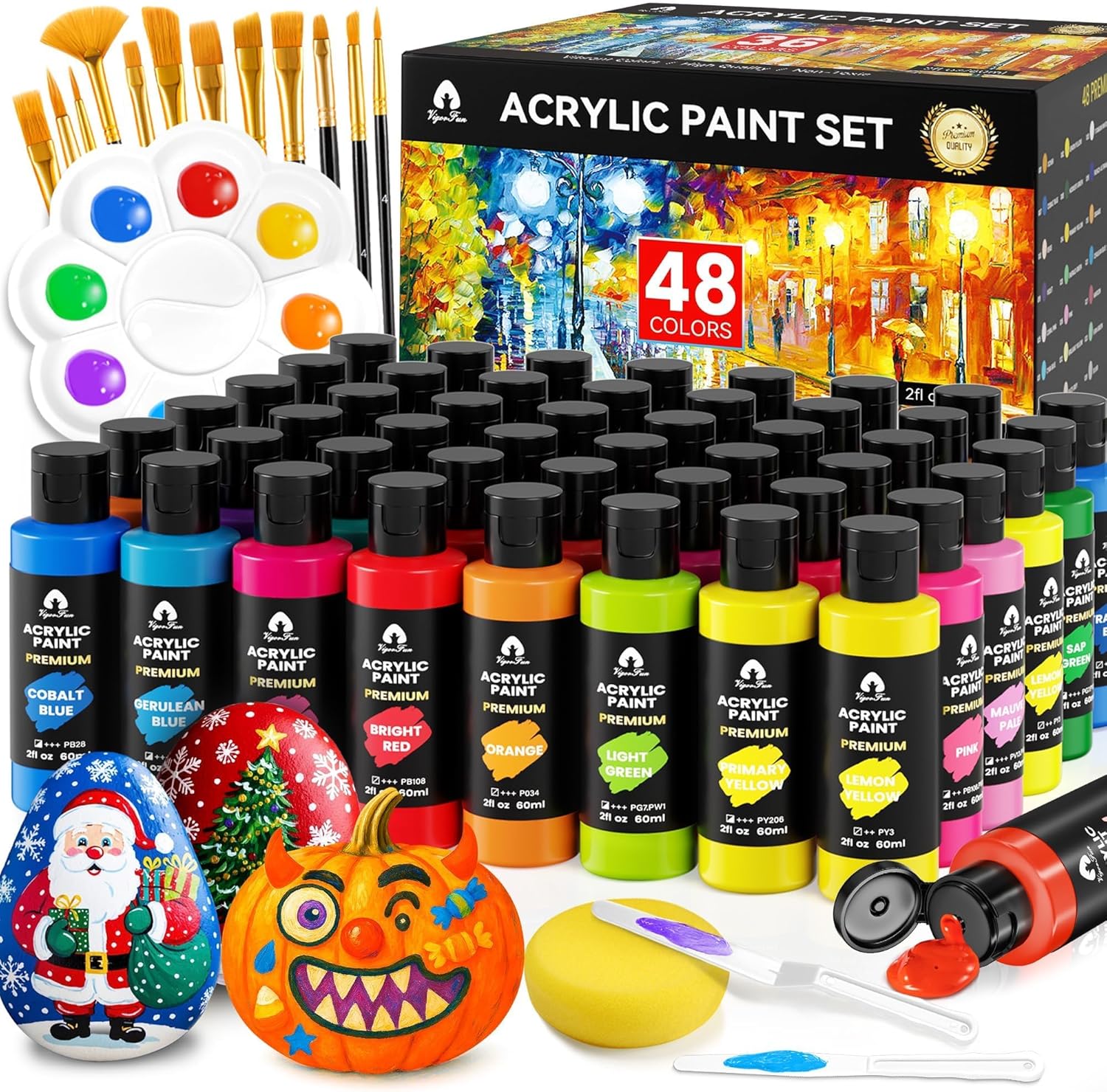 Acrylic Paint Set with 48 Colors and Essential Tools for Artists
