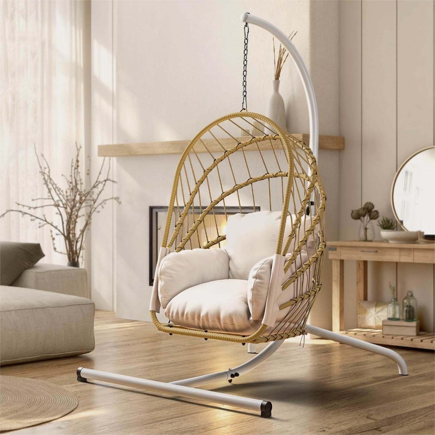 YITAHOME 350lbs Wicker Swing Egg Chair - Foldable Hanging Basket