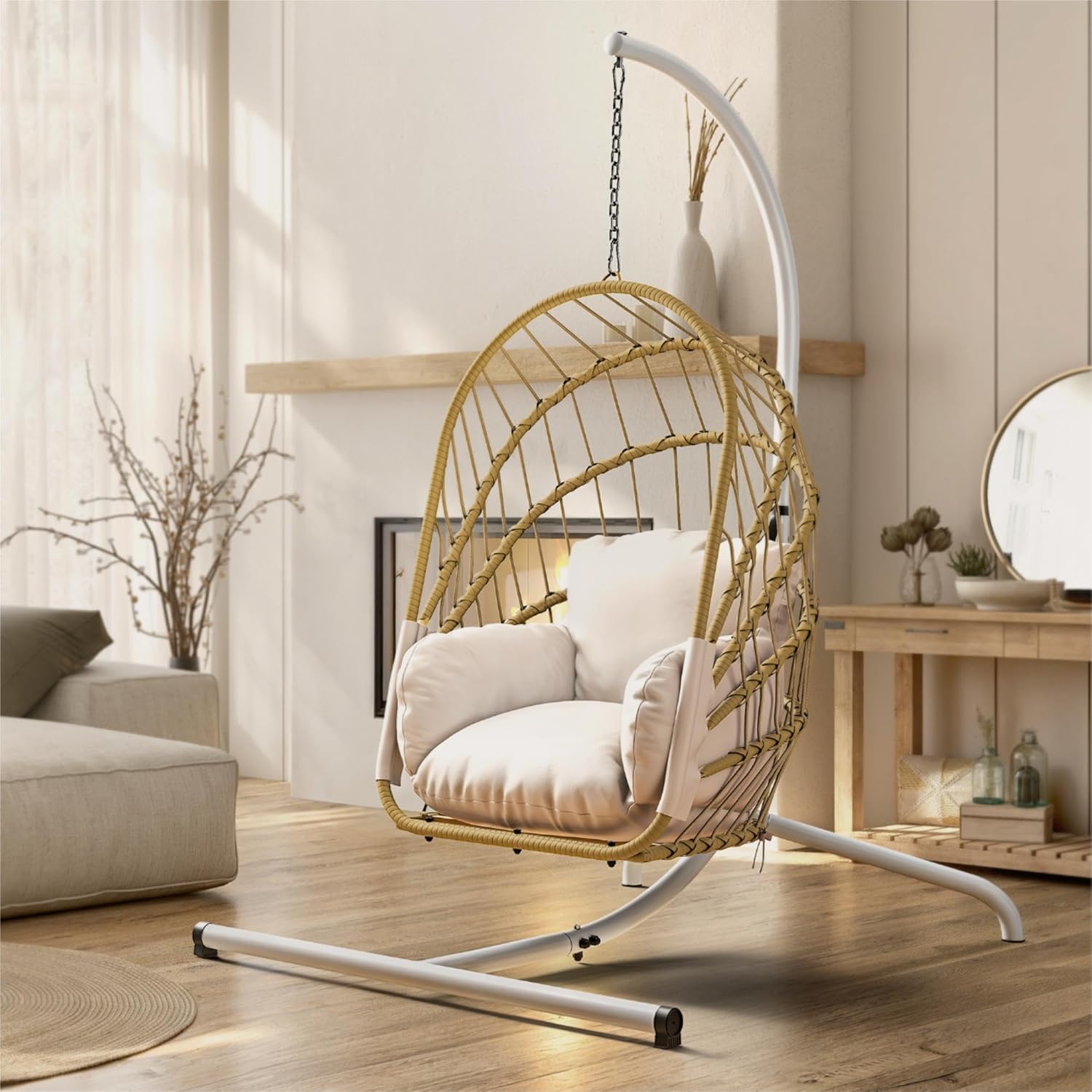 YITAHOME 350lbs Wicker Swing Egg Chair - Foldable Hanging Basket