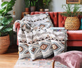 Boho Throw Blanket 63x87 in - Reversible Aztec Tassel Throw for Sofa