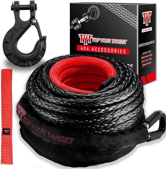 TYT Synthetic Winch Rope Kit - Heavy Duty 3/8in x 92ft for Off-Road