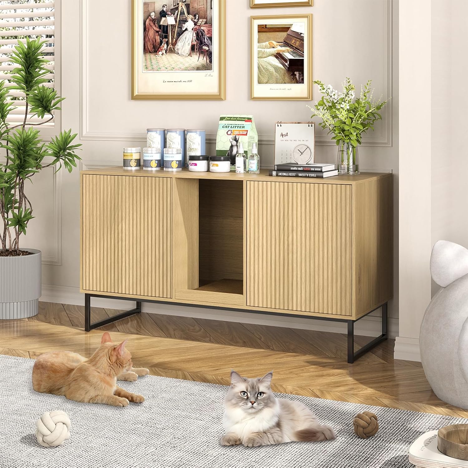 Vabches Litter Box Enclosure for 2 Cats, Modern Cat House