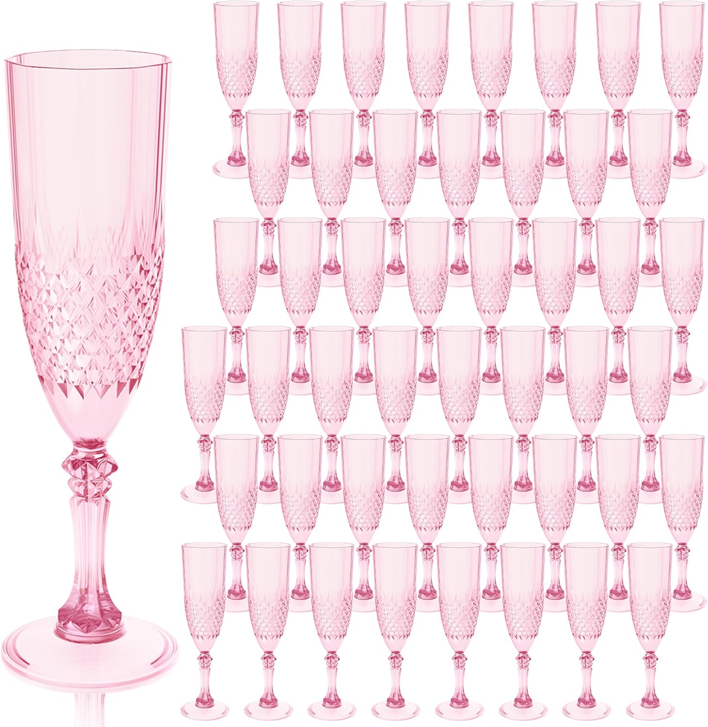 Plastic Champagne Flutes Set of 48 Pink Goblets for Events