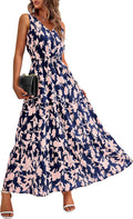 Women Summer Floral Maxi Dress V Neck - Sleeveless Elegant Maxi