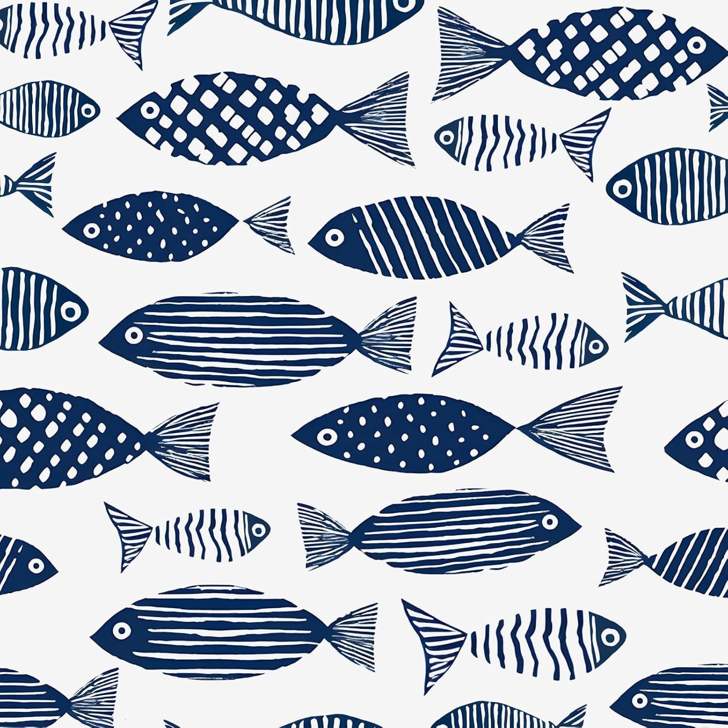Fishes Wallpaper Peel and Stick Blue Fish Floral Decor 17.4in x 393