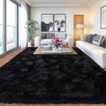 Large Fuzzy Rug 8x10 ft Black Fluffy Rug for Living Room - Soft Plush