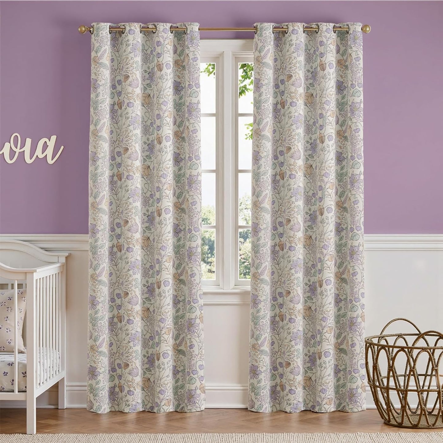 jinchan Nursery Curtains 95% Blackout Floral Drapes for Girls Room