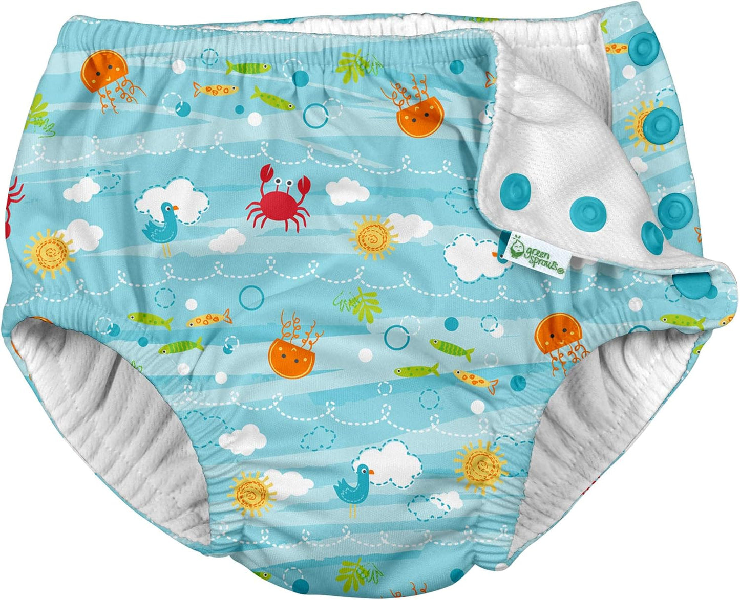 i play. Boys' Reusable Swim Diaper, Light Aqua Sea Friends, Leak-proof 5T