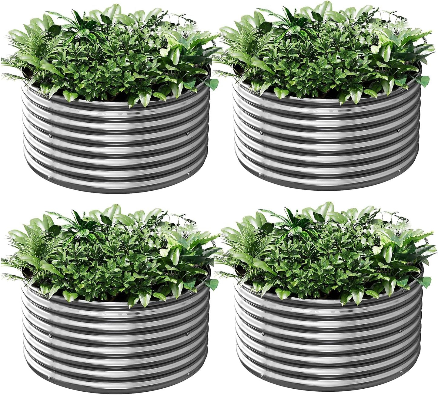4 Pack 3FT Round Galvanized Raised Garden Bed for Outdoor Use