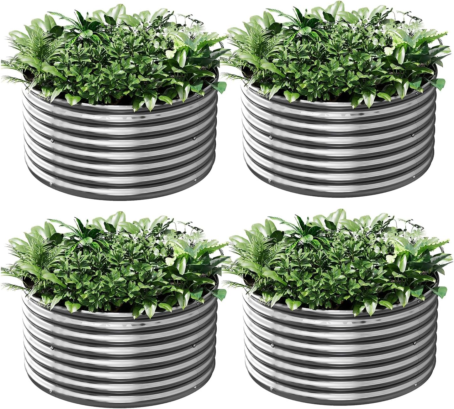 4 Pack 3FT Round Galvanized Raised Garden Bed for Outdoor Use