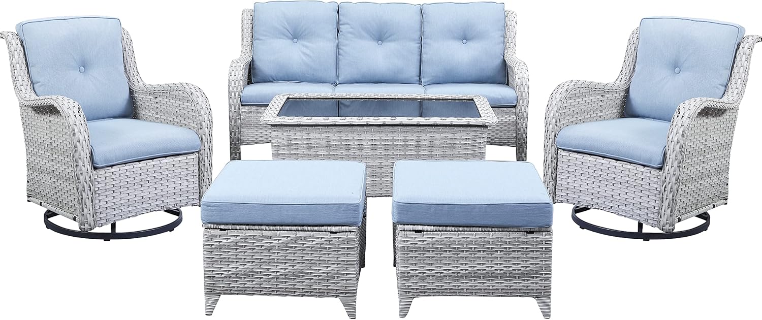 Wicker Outdoor Furniture Set - 6 Piece Patio Conversation Set