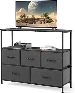 TV Stand Entertainment Center with 5 Fabric Drawers for Storage