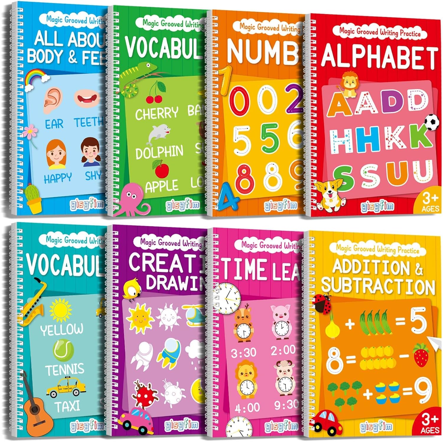 Magic Grooved Writing Practice Books for Kids - 8 Pieces Set