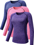 Women's 3 Pack Compression Long Sleeve T Shirt - Tight Fit Base Layer
