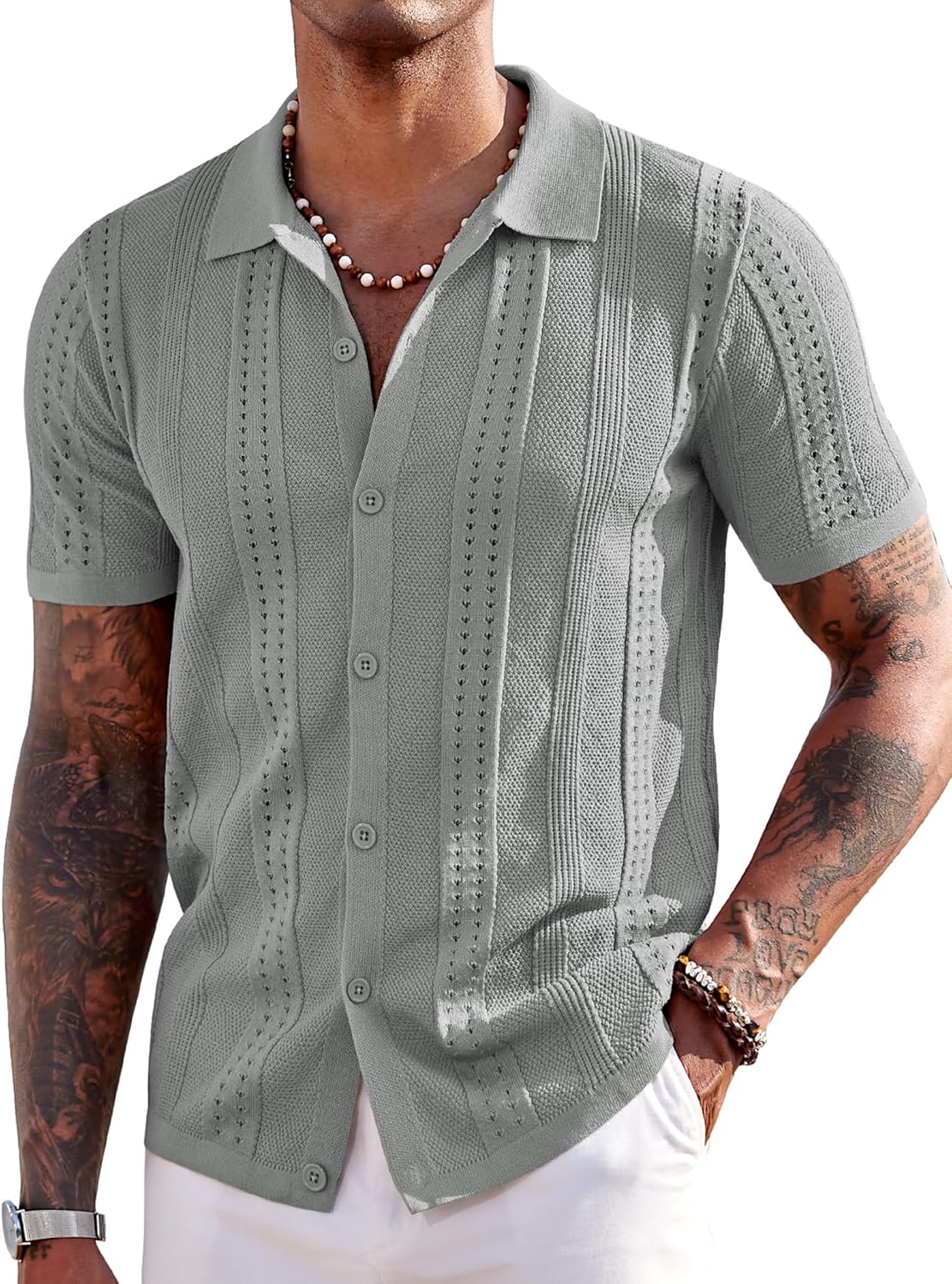 COOFANDY Men's Knit Shirts for Stylish Summer Beach Outings
