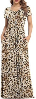 Women Short Sleeve Casual Maxi Dresses with Pockets - Flowy