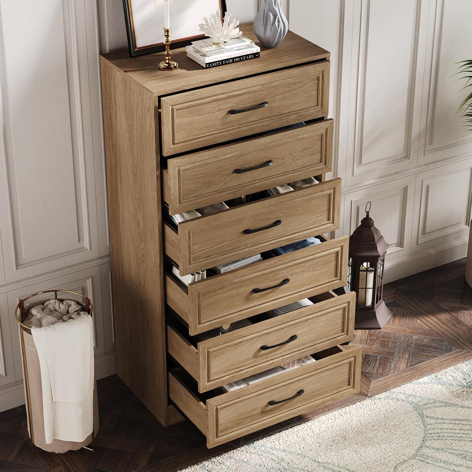 Fameill Tall Dresser with Charging Station and 6 Drawers