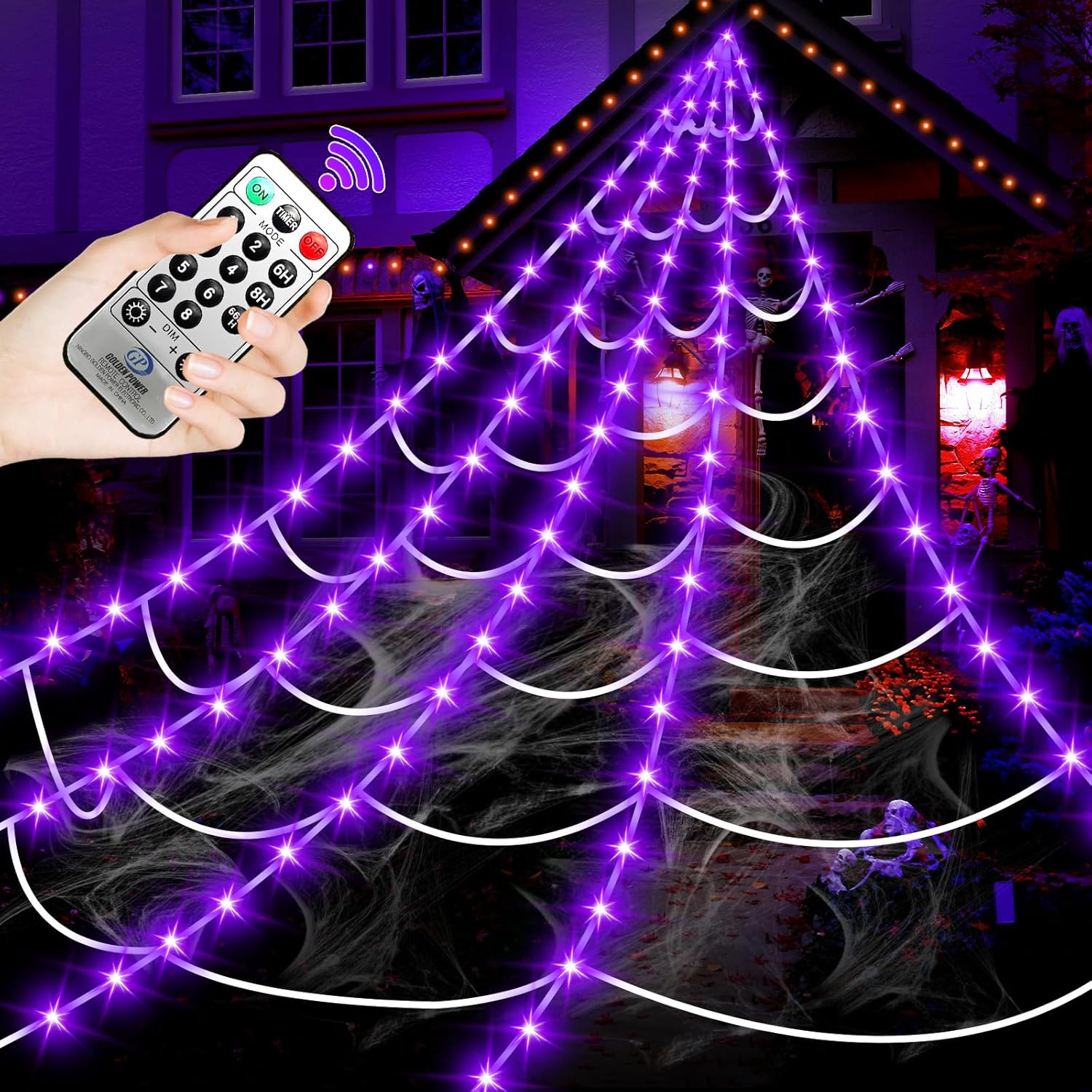 Light Up Your Halloween with 16.4Ft Spider Web Lights