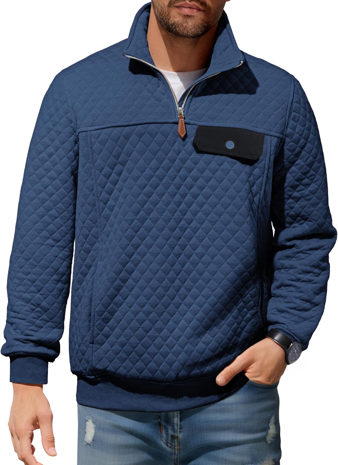 JMIERR Men's Quilted Sweatshirt for Casual Outdoor Style