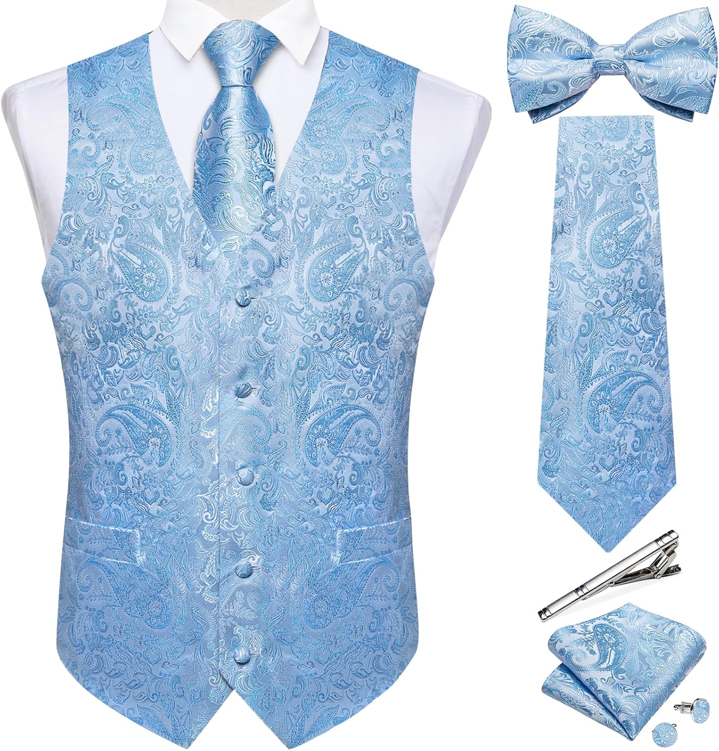 DiBanGu Men's Silk Paisley Vest and Necktie Set for Weddings