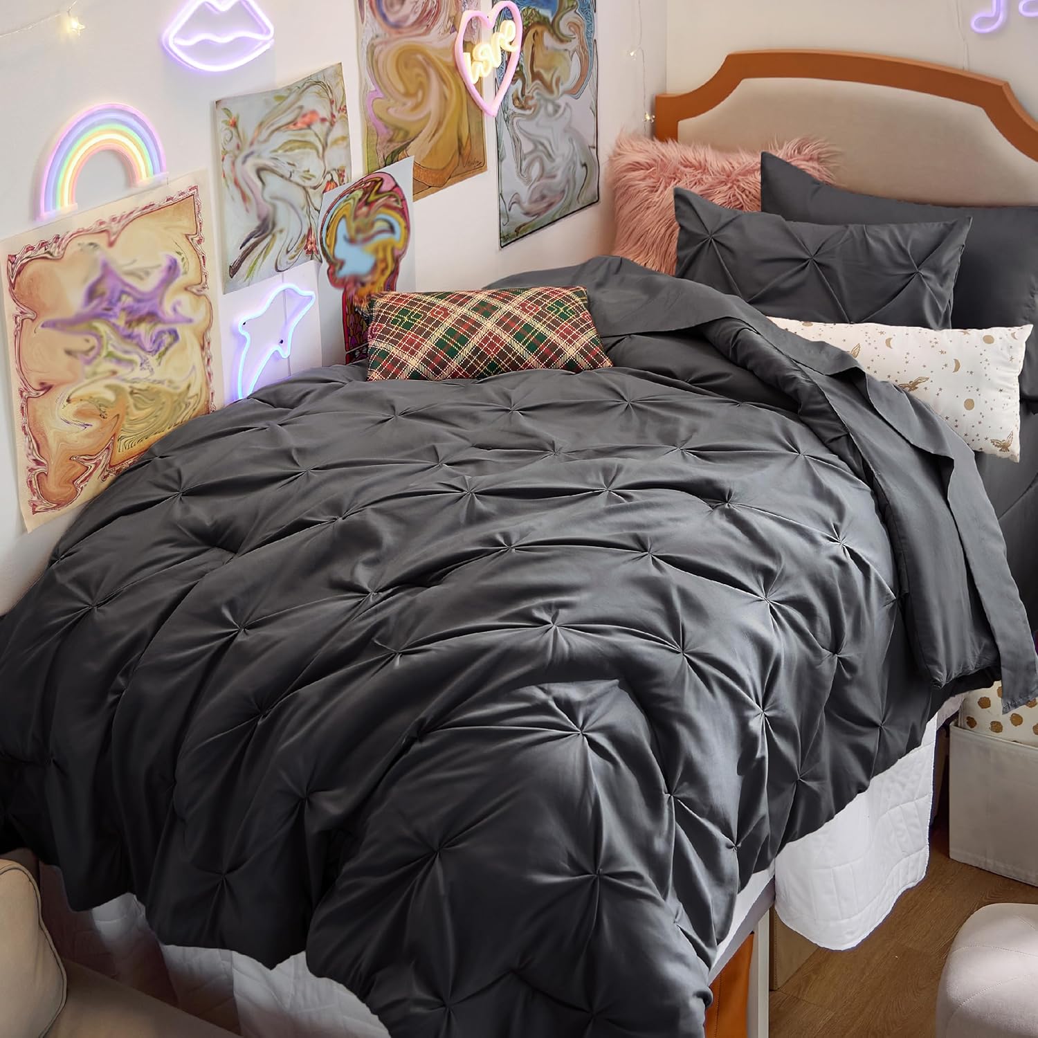 Bedsure Twin Comforter Set Dark Grey - 5 Piece Bedding Set