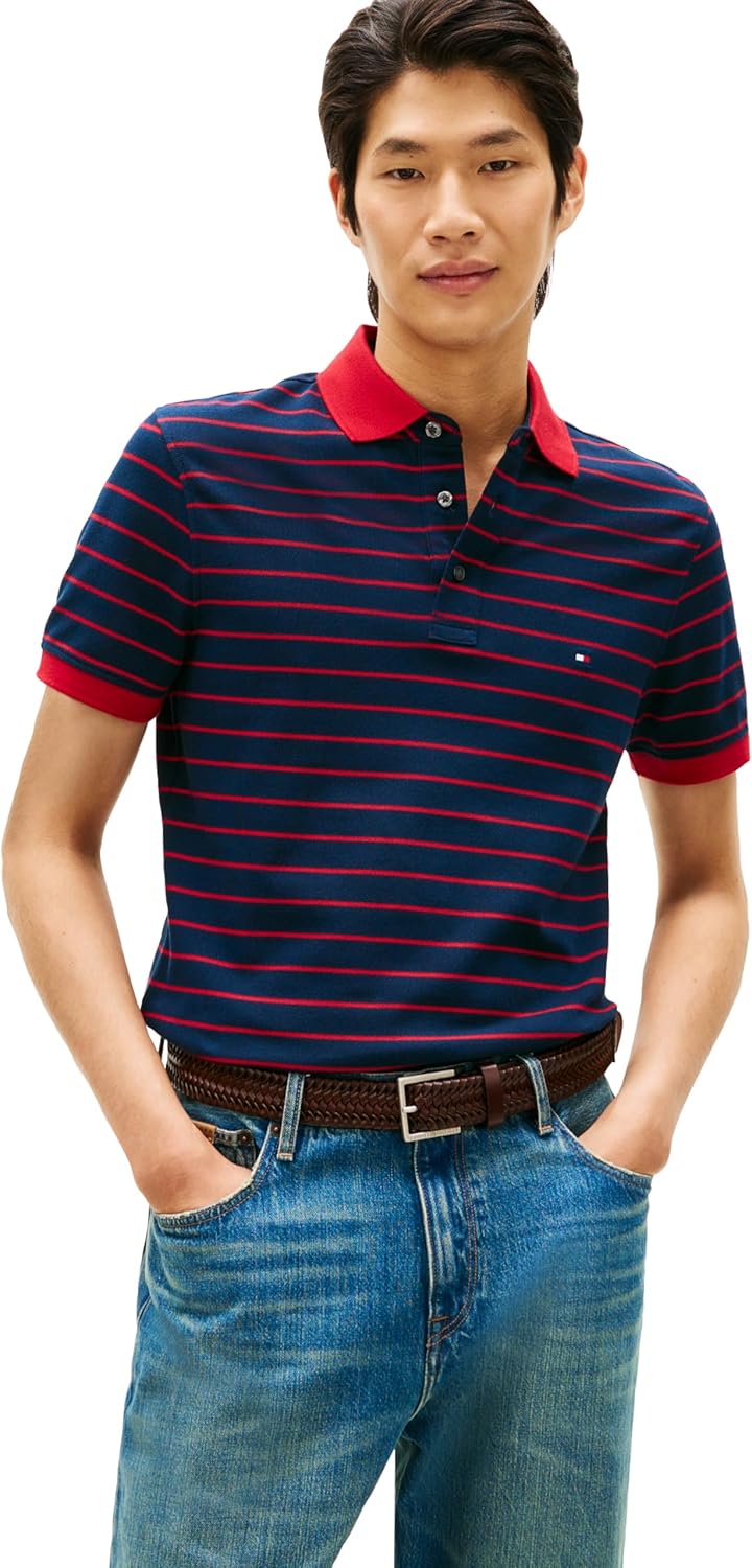 Tommy Hilfiger Mens Slim Fit Polo Shirts with Organic Cotton