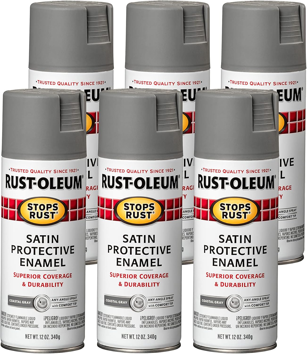 Rust-Oleum Stops Rust Spray Paint 12 oz Satin Coastal Gray 6 Pack
